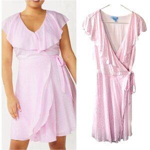 NWT Draper James RSVP Ruffle Floral Wrap Dress White Pink Womens L Large